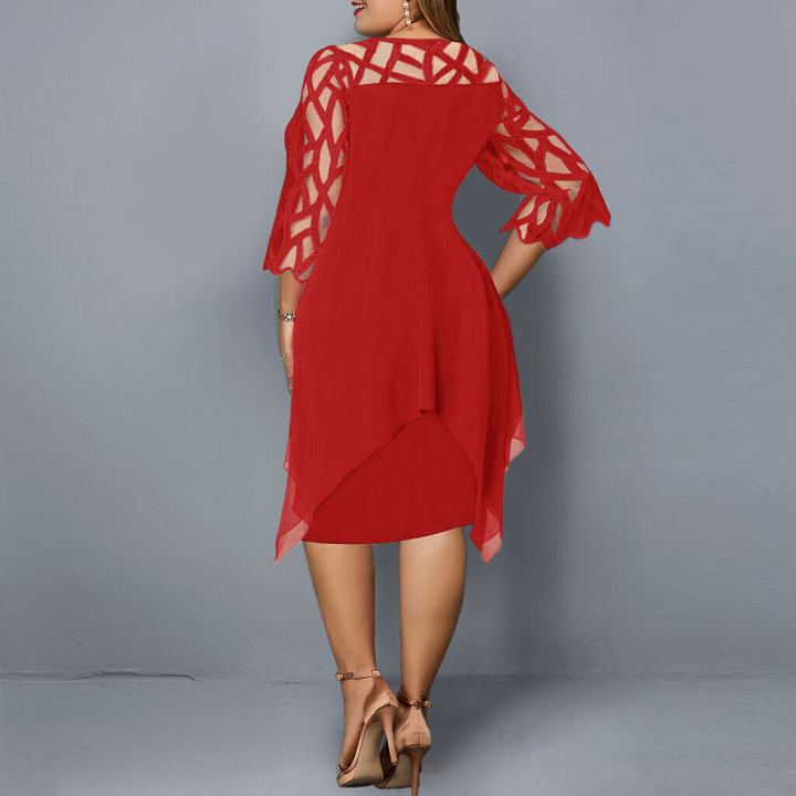 Corinna | Women's Chiffon Lace-Trim Layered Midi Dress Elegant