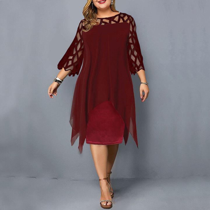 Corinna | Women's Chiffon Lace-Trim Layered Midi Dress Elegant