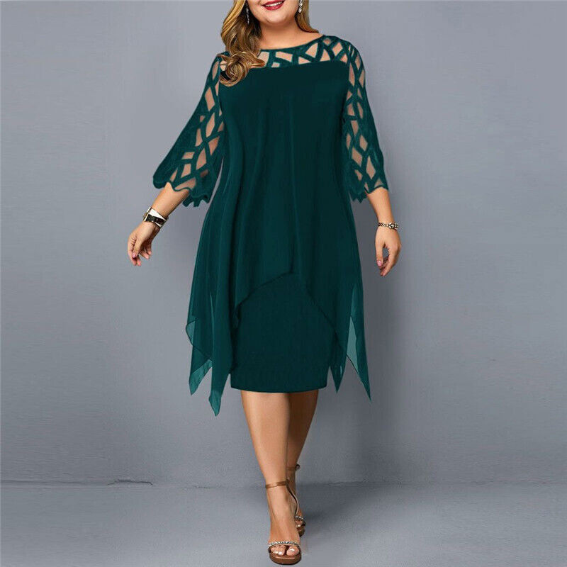 Corinna | Women's Chiffon Lace-Trim Layered Midi Dress Elegant