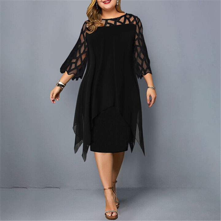 Corinna | Women's Chiffon Lace-Trim Layered Midi Dress Elegant