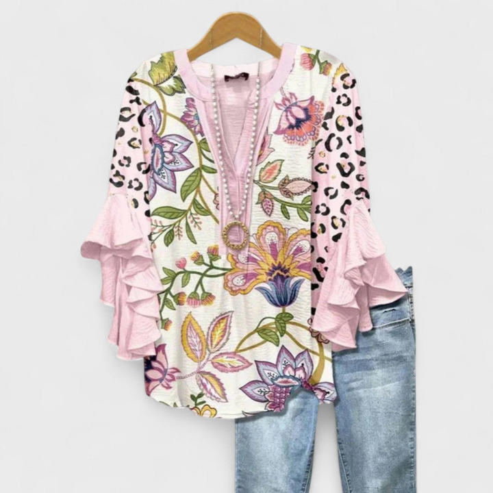 Darcy | Women's Cotton Ruffle Sleeve V-Neck Blouse