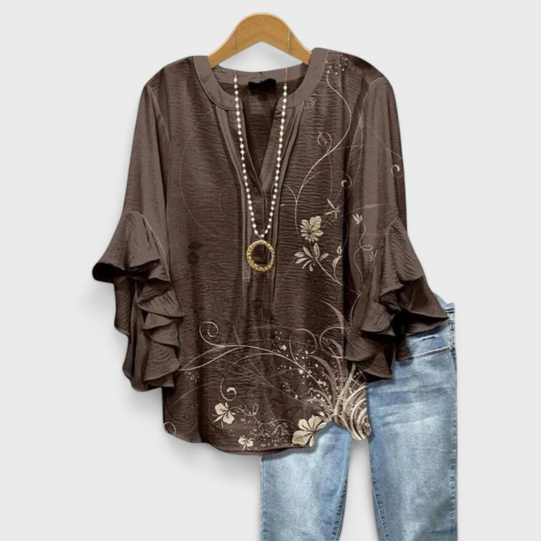 Darcy | Women's Cotton Ruffle Sleeve V-Neck Blouse