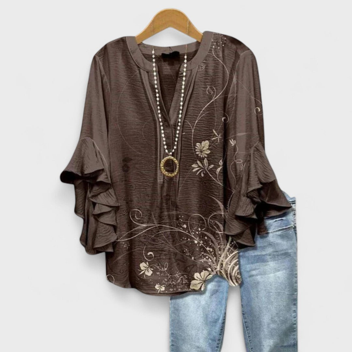 Darcy | Women's Cotton Ruffle Sleeve V-Neck Blouse