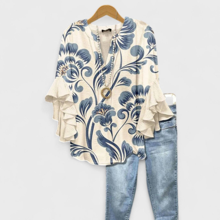 Darcy | Women's Cotton Ruffle Sleeve V-Neck Blouse