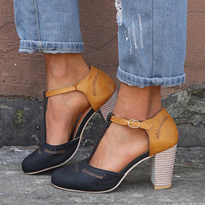 Dusty | Women's Suede Colourblock T-Bar Block Heel Shoes