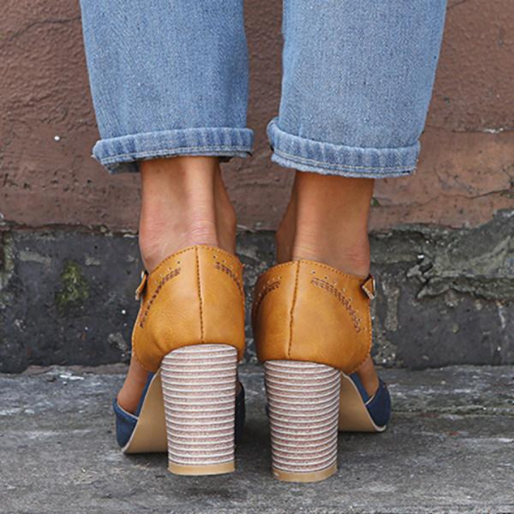 Dusty | Women's Suede Colourblock T-Bar Block Heel Shoes