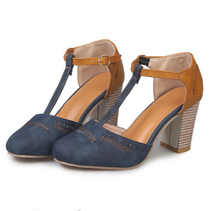 Dusty | Women's Suede Colourblock T-Bar Block Heel Shoes