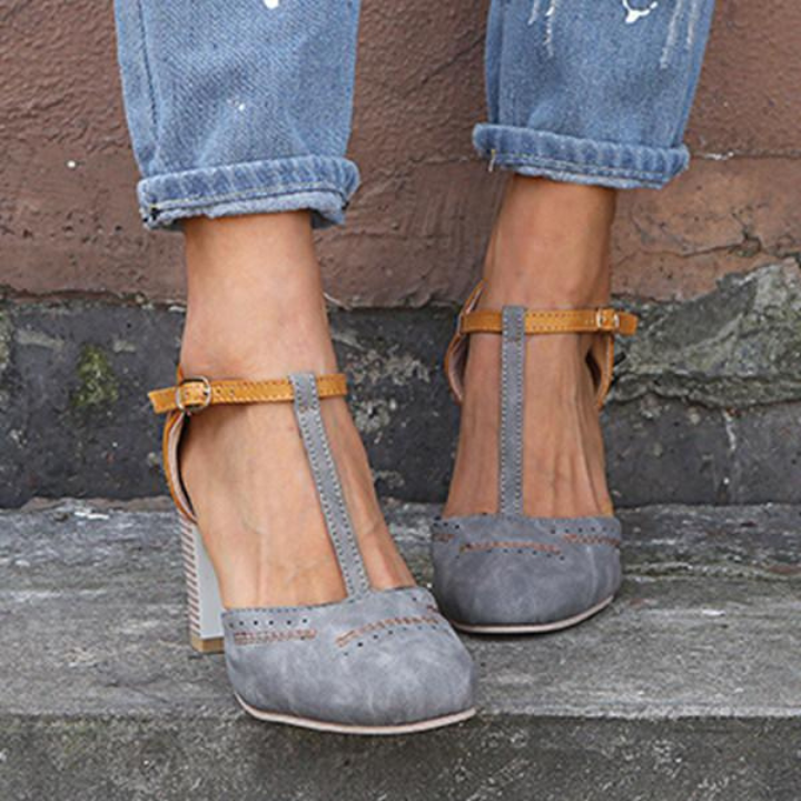 Dusty | Women's Suede Colourblock T-Bar Block Heel Shoes