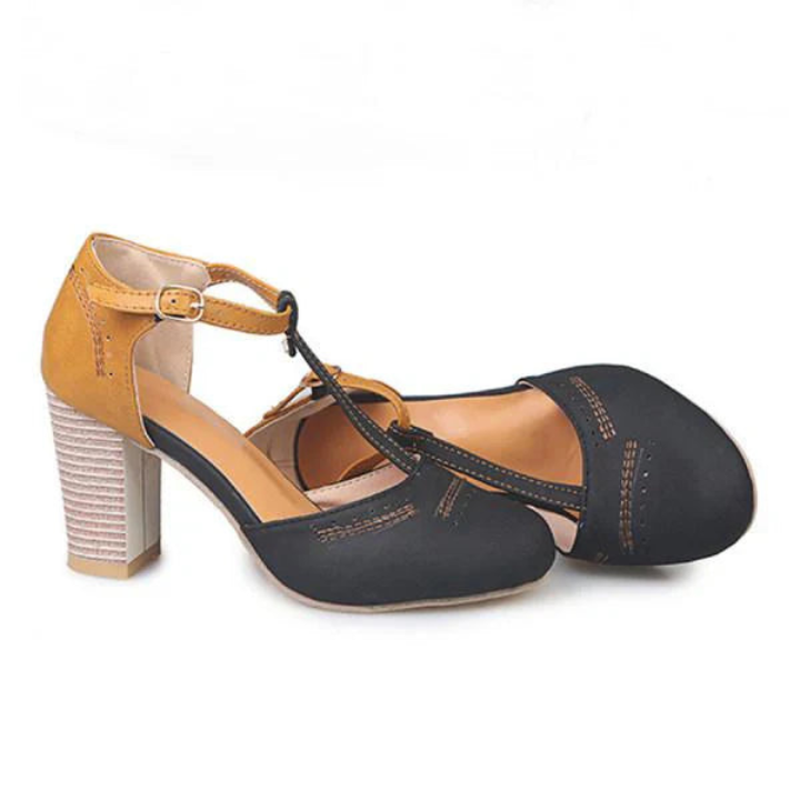 Dusty | Women's Suede Colourblock T-Bar Block Heel Shoes