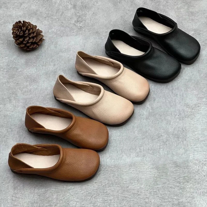 Edie | Women's Leather Round-Toe Slip-On Flat Shoes