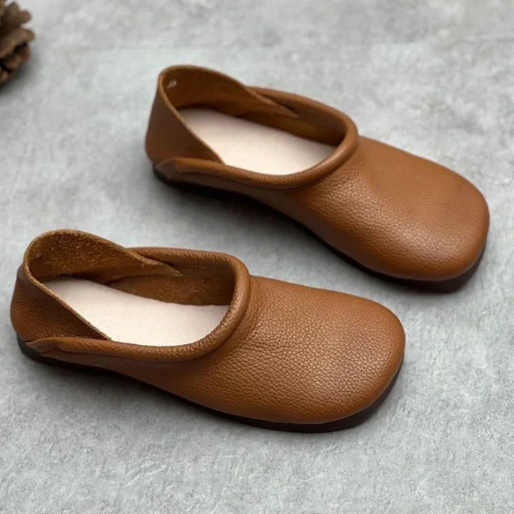 Edie | Women's Leather Round-Toe Slip-On Flat Shoes
