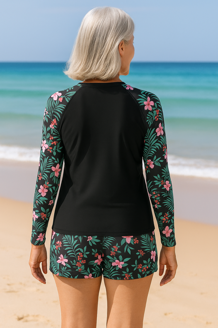 Elliot | Women's Quick-Dry Floral Print Long Sleeve Rash Vest & Shorts Set