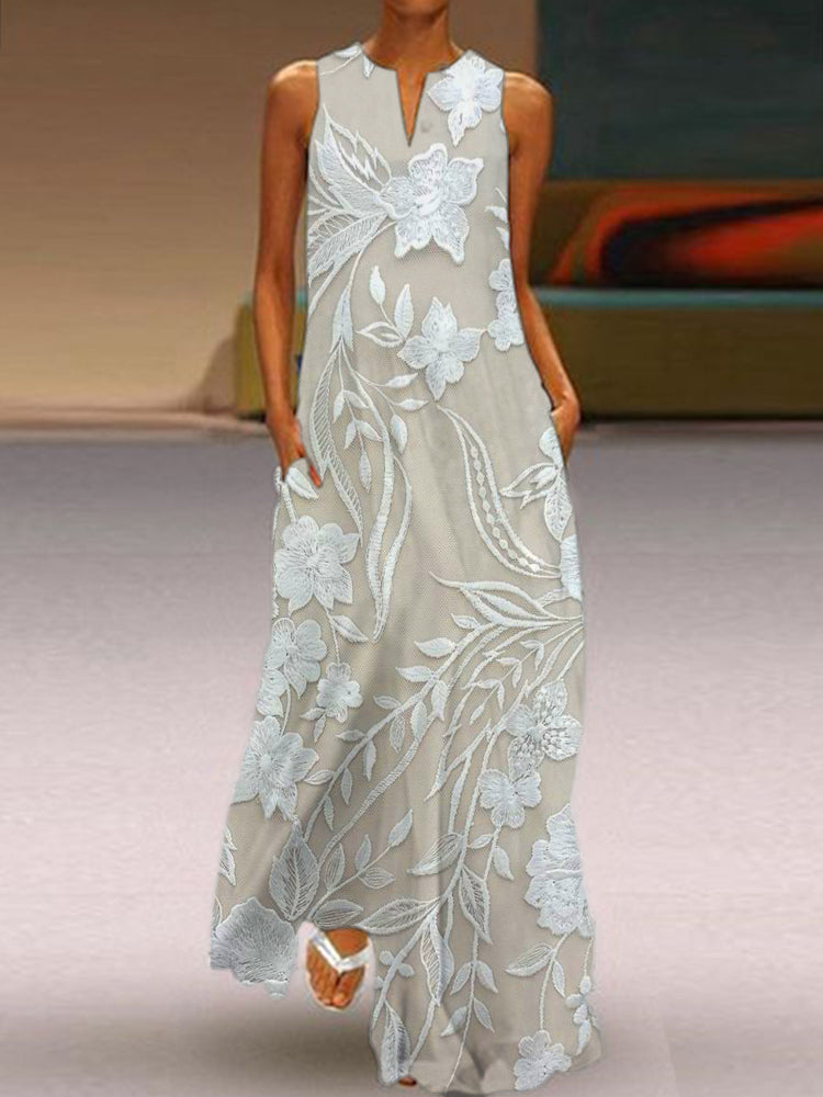 Elodie | Women's Cotton Floral Sleeveless Maxi Dress