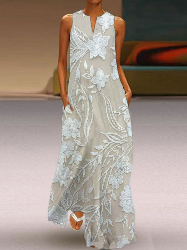 Elodie | Women's Cotton Floral Sleeveless Maxi Dress