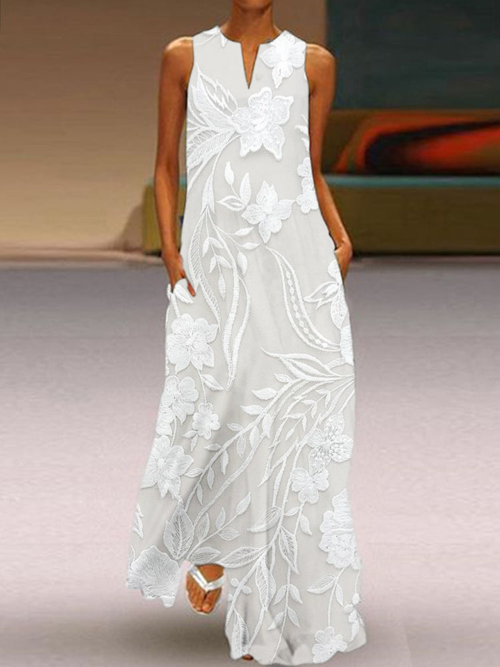 Elodie | Women's Cotton Floral Sleeveless Maxi Dress