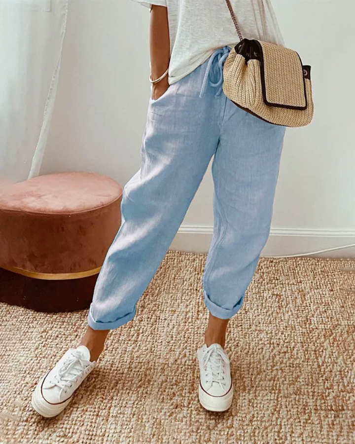 Elowen | Women's Linen High-Waist Tapered Barrel-Leg Trousers