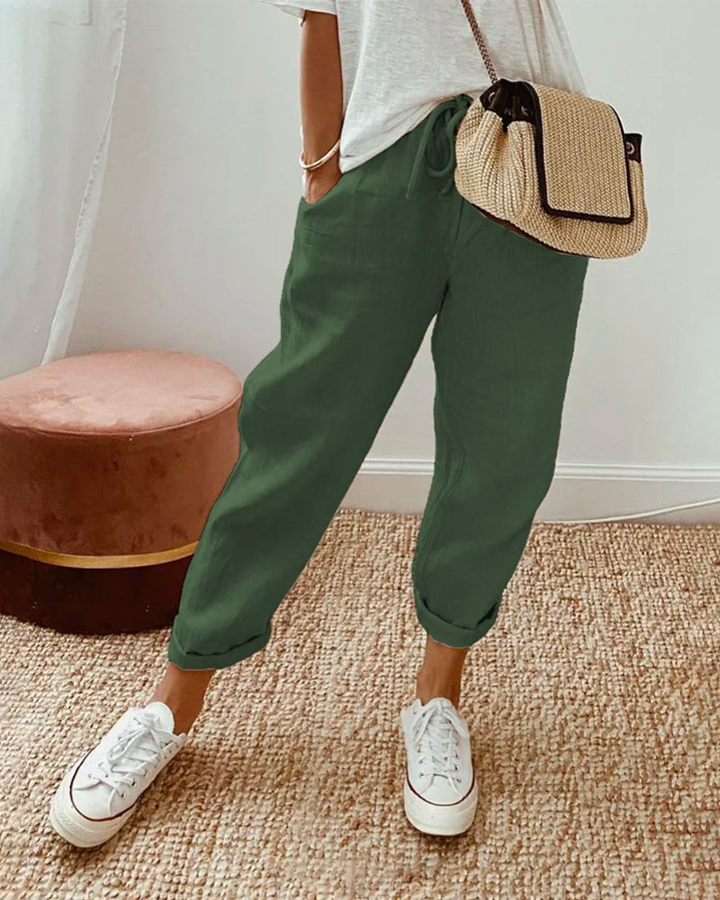 Elowen | Women's Linen High-Waist Tapered Barrel-Leg Trousers