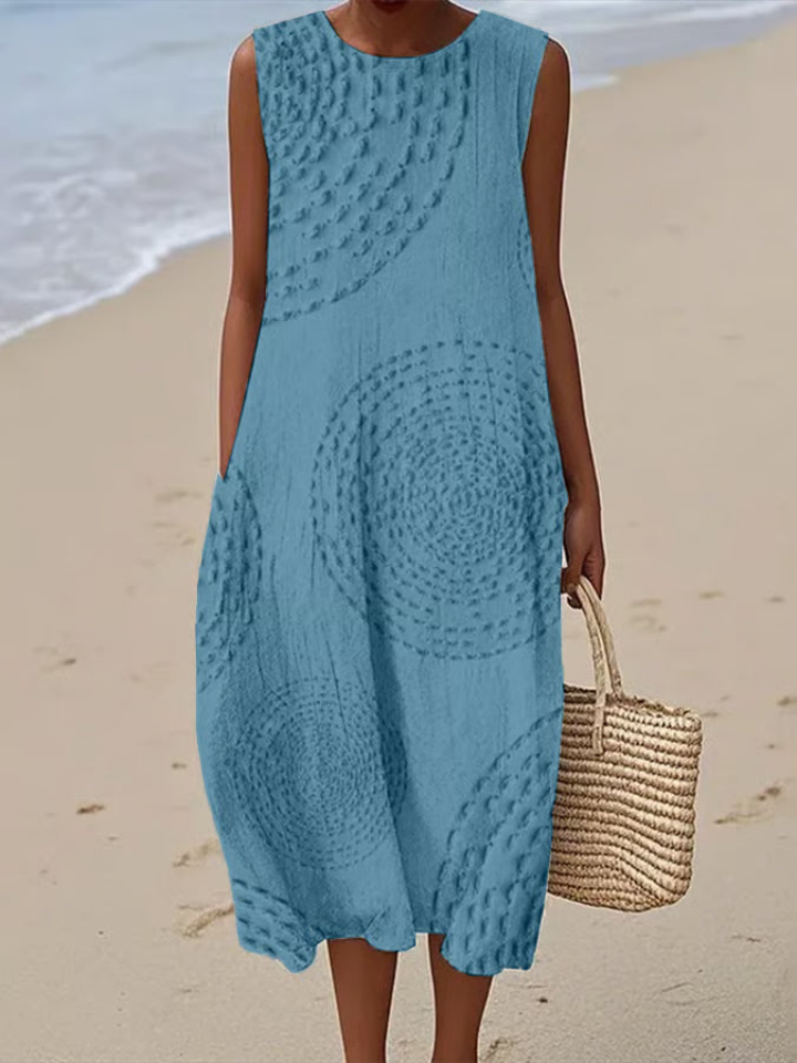 Elowen | Women's Linen Textured Sleeveless Relaxed Midi Dress