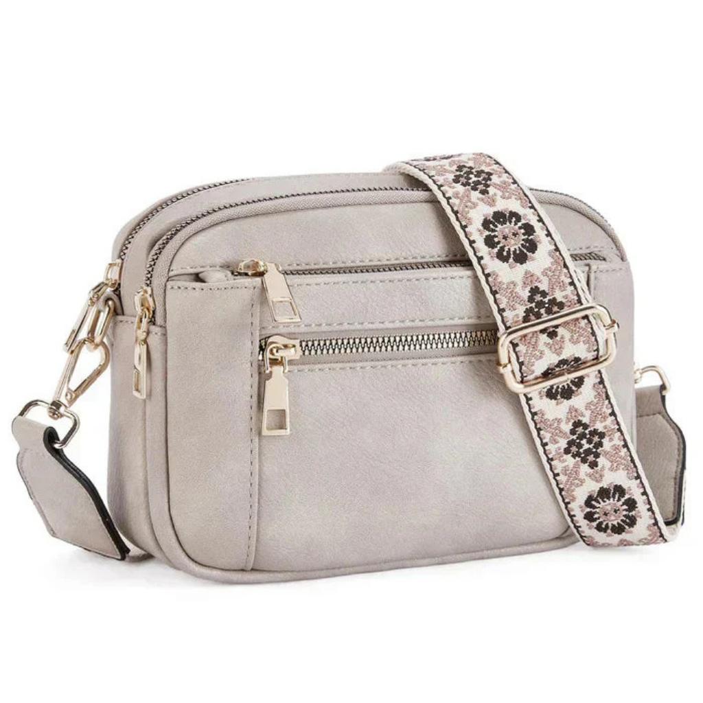Esme | Women's Vegan Leather Double-Zip Boho Strap Crossbody Bag