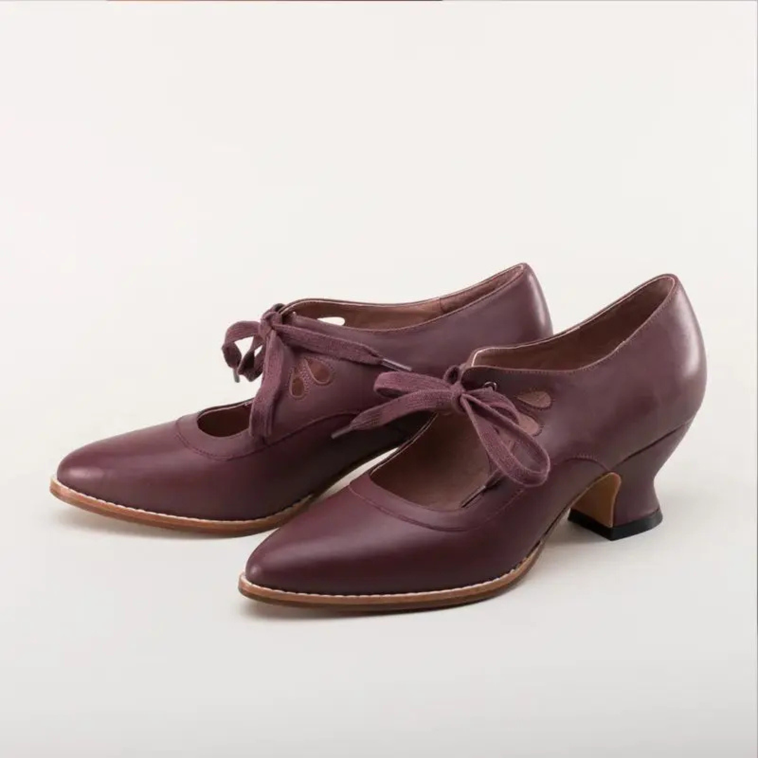 Evangeline | Women's Leather Vintage Lace-Up Block Heel Pumps