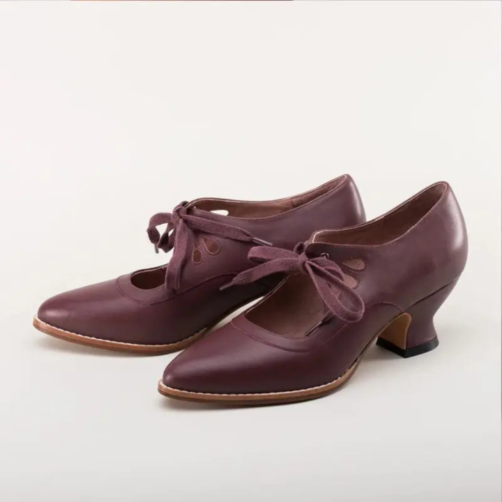 Evangeline | Women's Leather Vintage Lace-Up Block Heel Pumps