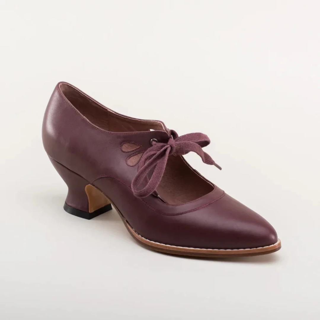 Evangeline | Women's Leather Vintage Lace-Up Block Heel Pumps