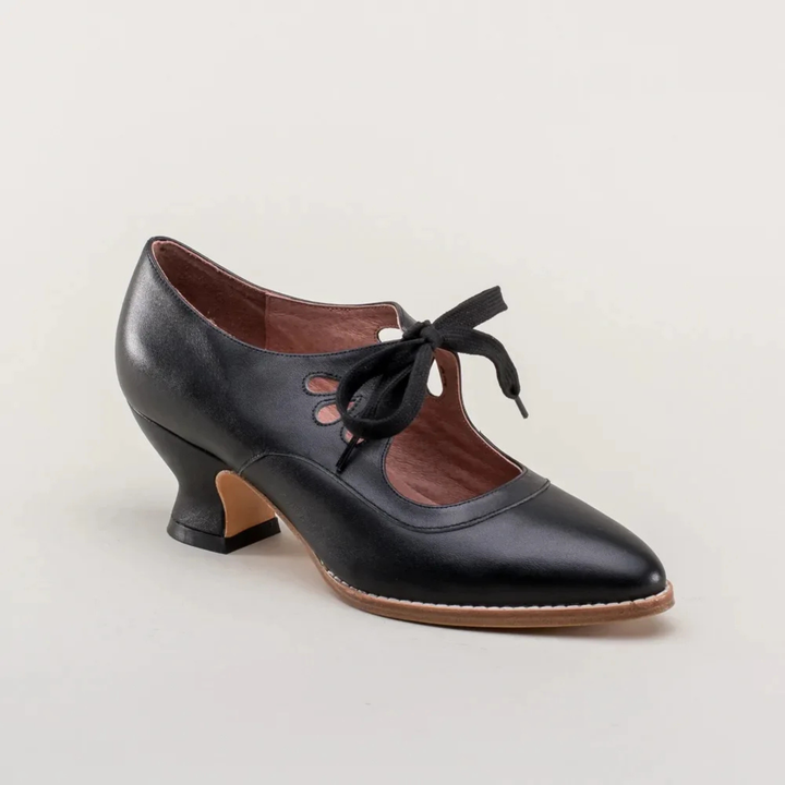 Evangeline | Women's Leather Vintage Lace-Up Block Heel Pumps