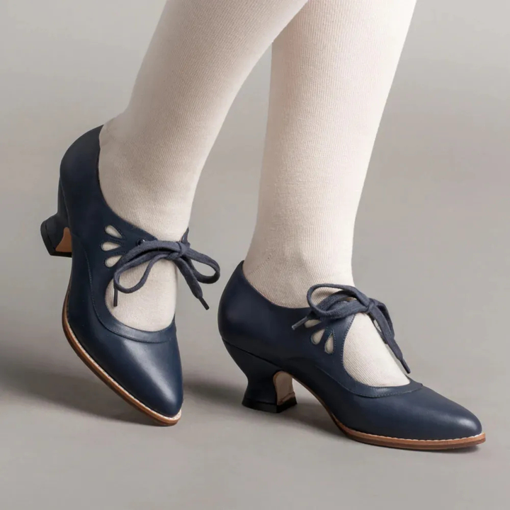 Evangeline | Women's Leather Vintage Lace-Up Block Heel Pumps