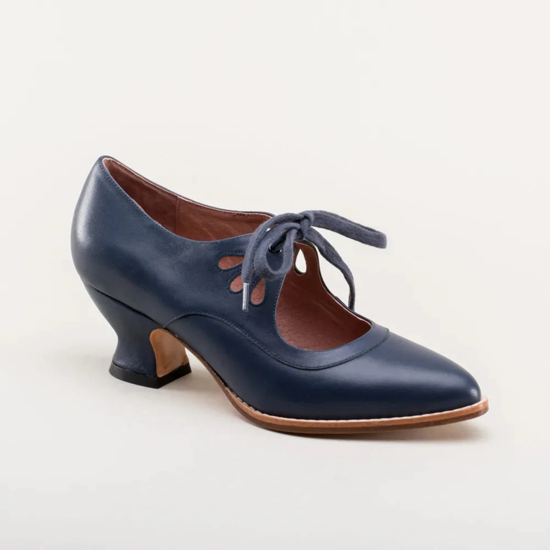 Evangeline | Women's Leather Vintage Lace-Up Block Heel Pumps