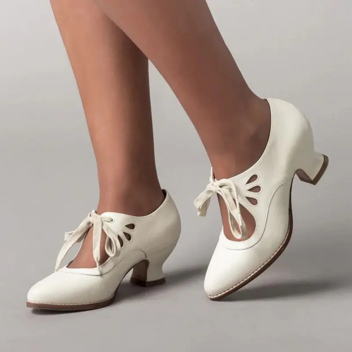Evangeline | Women's Leather Vintage Lace-Up Block Heel Pumps