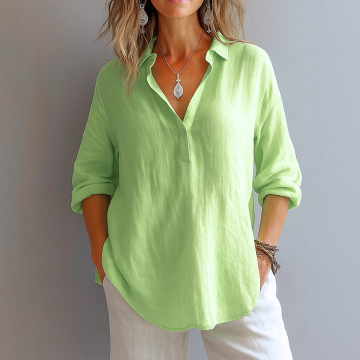 Faye | Women's Linen Oversized V-Neck Relaxed Blouse