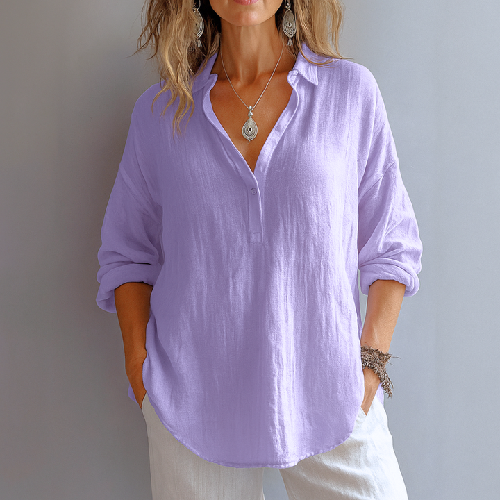 Faye | Women's Linen Oversized V-Neck Relaxed Blouse