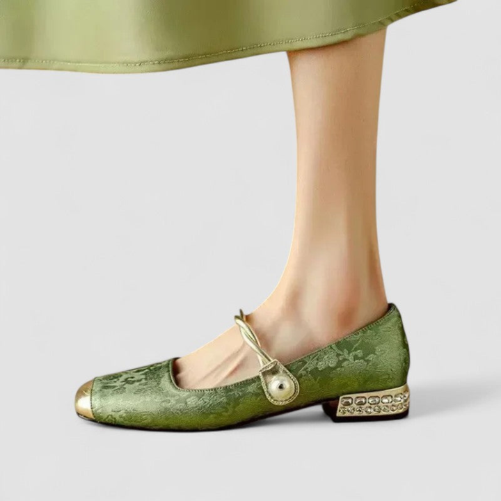 Fleur | Women's Jacquard Mary Jane Crystal Low-Heel Pumps