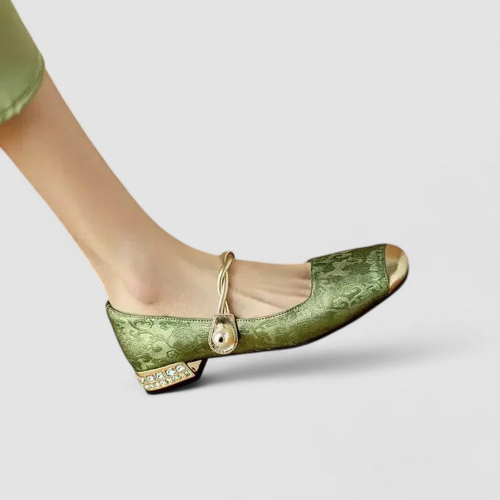Fleur | Women's Jacquard Mary Jane Crystal Low-Heel Pumps