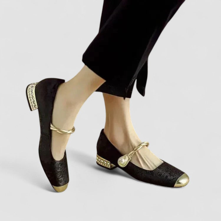 Fleur | Women's Jacquard Mary Jane Crystal Low-Heel Pumps