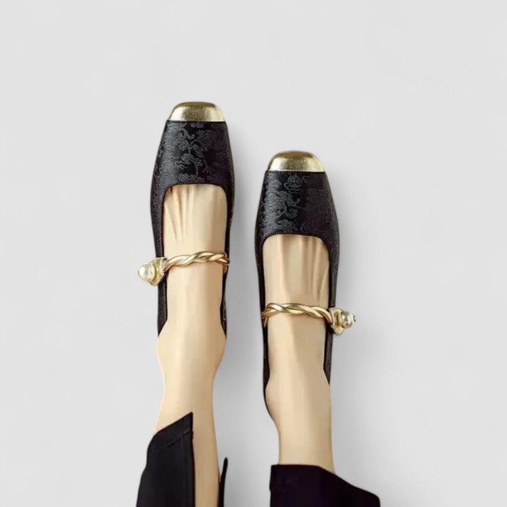 Fleur | Women's Jacquard Mary Jane Crystal Low-Heel Pumps