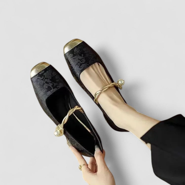 Fleur | Women's Jacquard Mary Jane Crystal Low-Heel Pumps