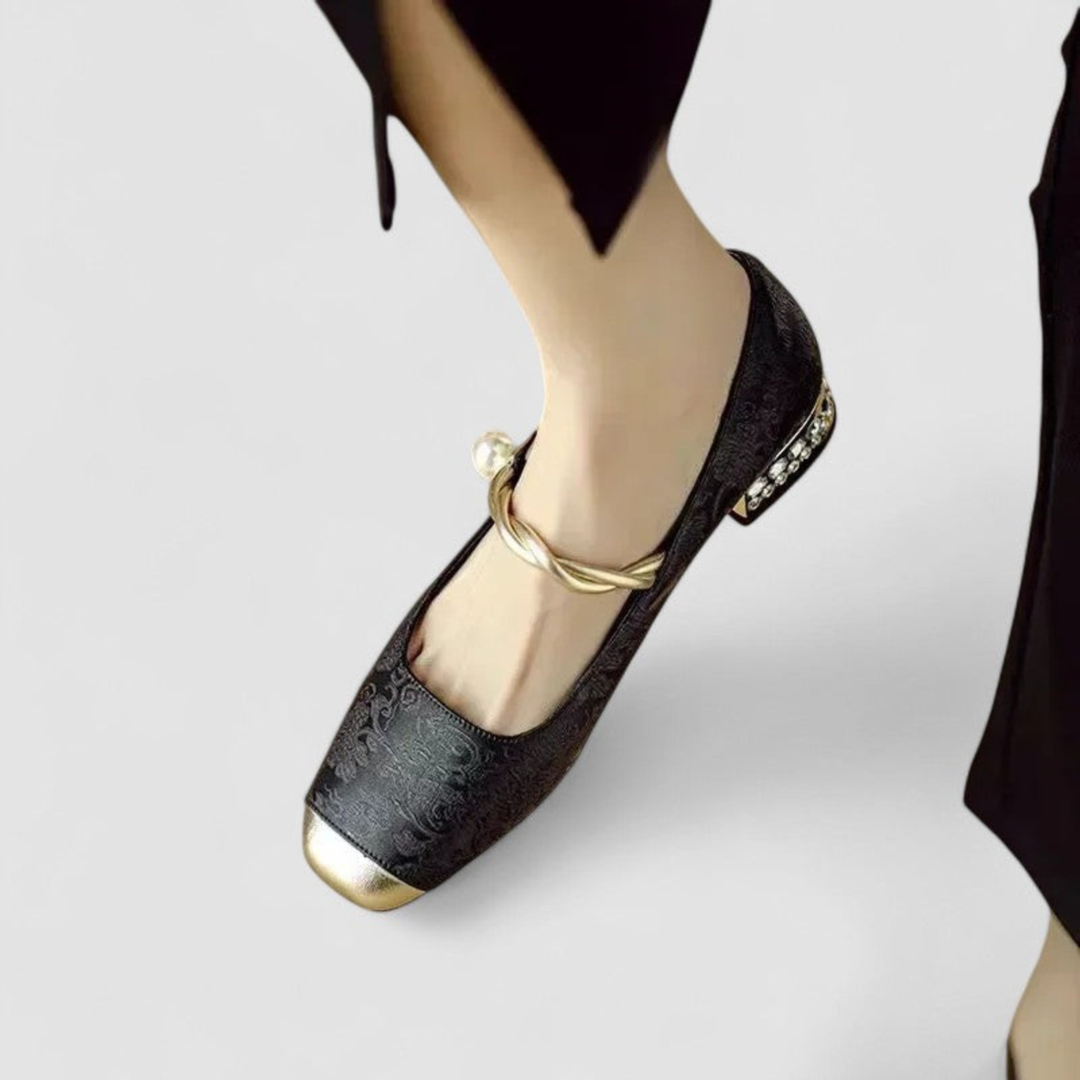 Fleur | Women's Jacquard Mary Jane Crystal Low-Heel Pumps
