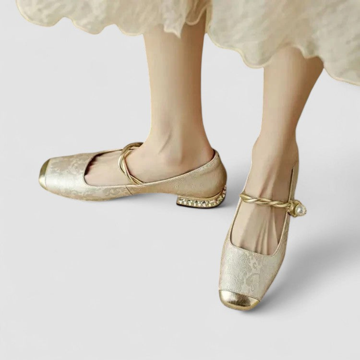 Fleur | Women's Jacquard Mary Jane Crystal Low-Heel Pumps