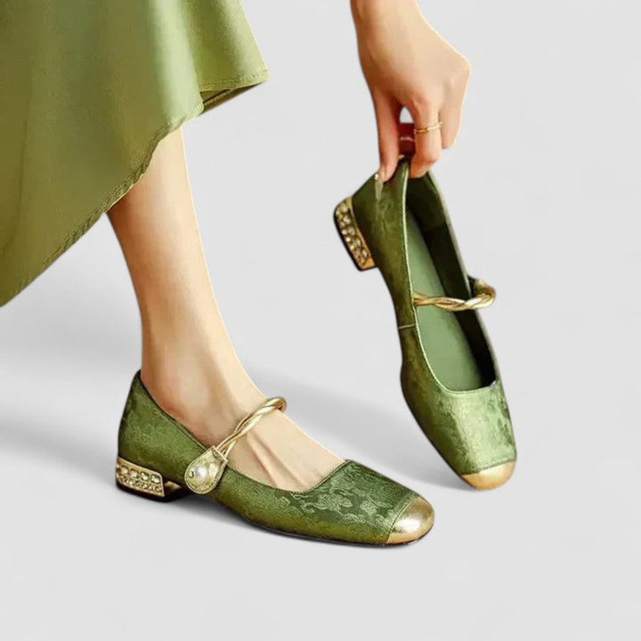 Fleur | Women's Jacquard Mary Jane Crystal Low-Heel Pumps