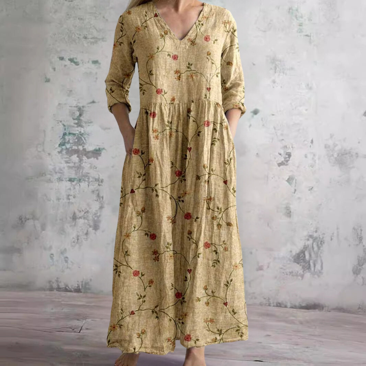 Florrie | Women's Cotton Floral Print Relaxed V-Neck Maxi Dress