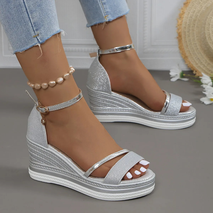 Goldie | Women's Glitter Espadrille Wedge Ankle-Strap Sandals