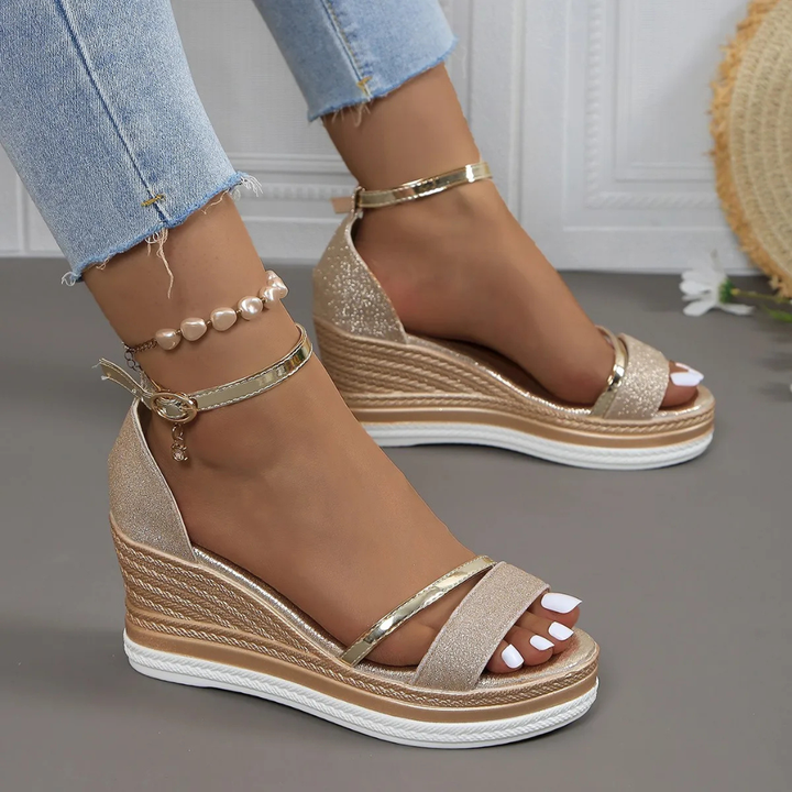 Goldie | Women's Glitter Espadrille Wedge Ankle-Strap Sandals