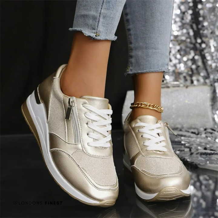 Goldie | Women's Leather Metallic Zip-Detail Wedge Sneakers