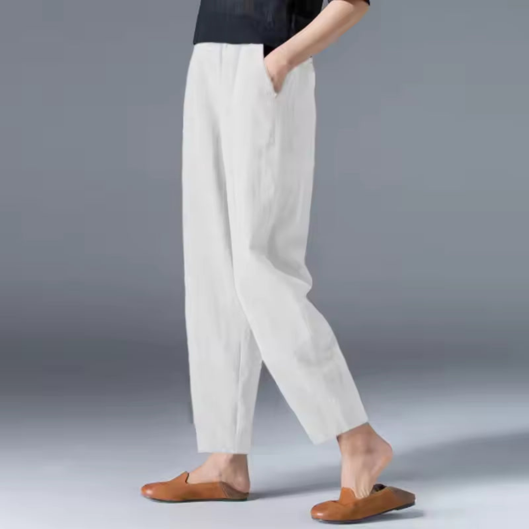 Halle | Women's Linen Relaxed Tapered Harem Trousers with Pockets