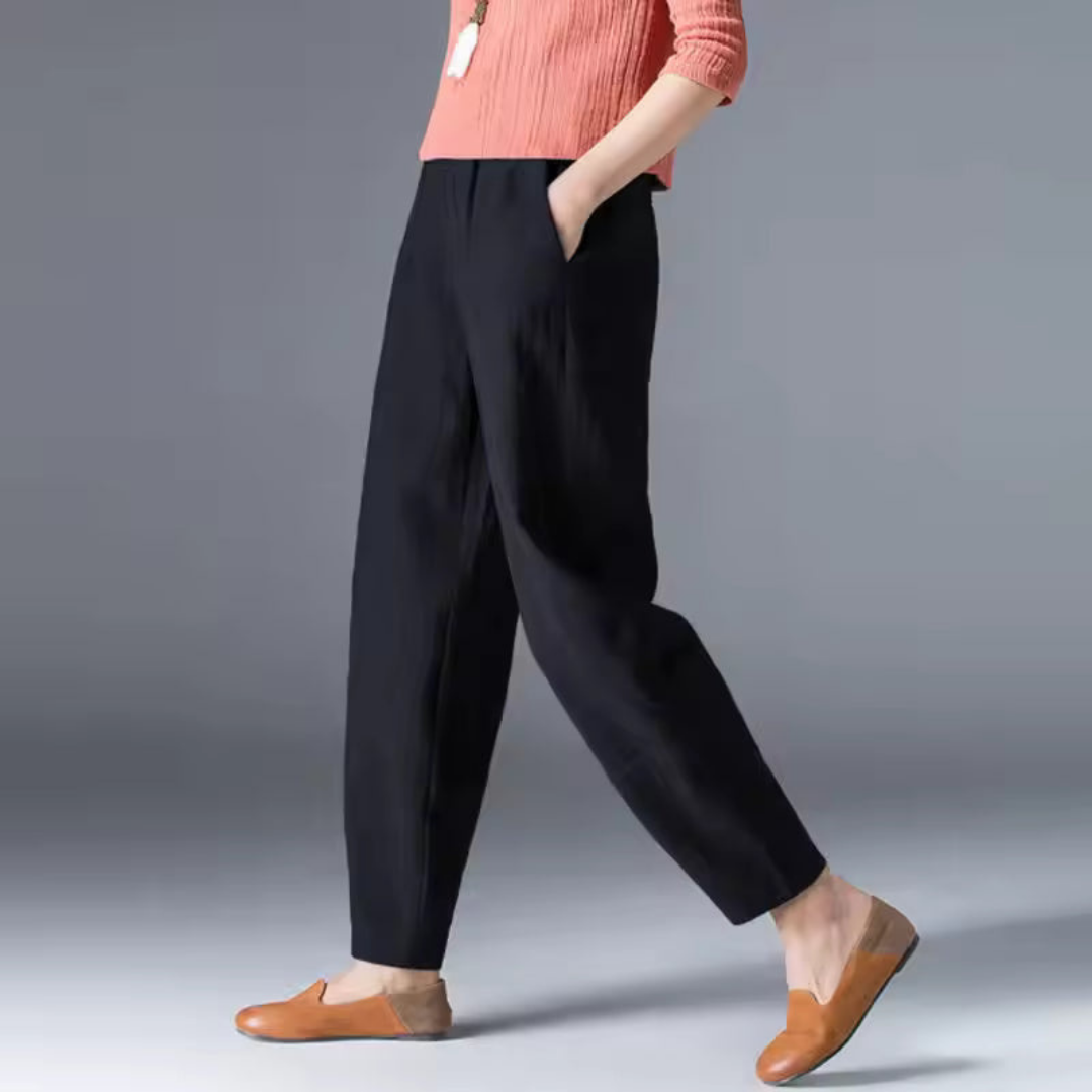 Halle | Women's Linen Relaxed Tapered Harem Trousers with Pockets