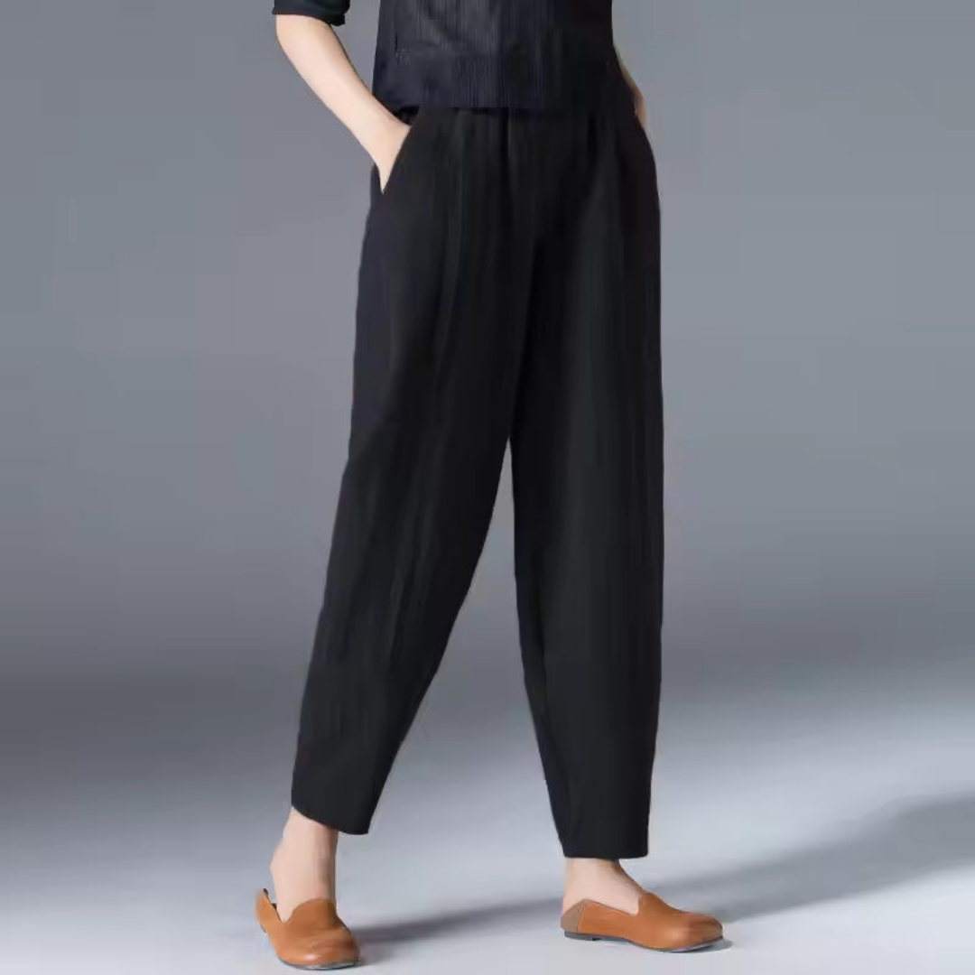 Halle | Women's Linen Relaxed Tapered Harem Trousers with Pockets