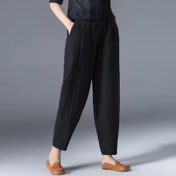 Halle | Women's Linen Relaxed Tapered Harem Trousers with Pockets