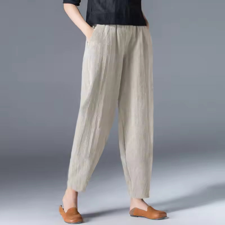 Halle | Women's Linen Relaxed Tapered Harem Trousers with Pockets