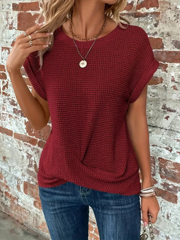 Harlow | Women's Cotton-Blend Waffle Knit Twist-Hem Short Sleeve Top